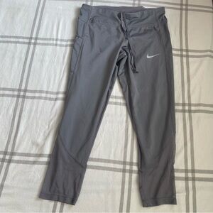 Nike Dri-FIT Running Tights Gray Mesh Panels Drawstring Size M Workout Yoga Gym